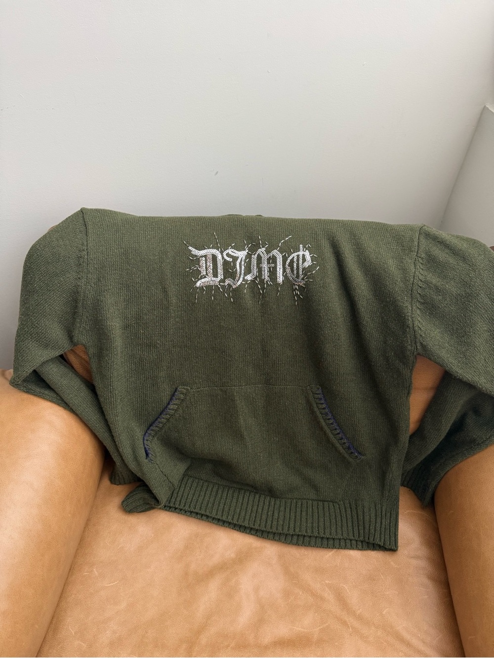 Dime olive green wool knit hoodie
